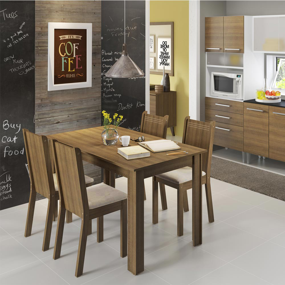 Juego de Comedor Rosie con 4 Sillas Marrón/Beige