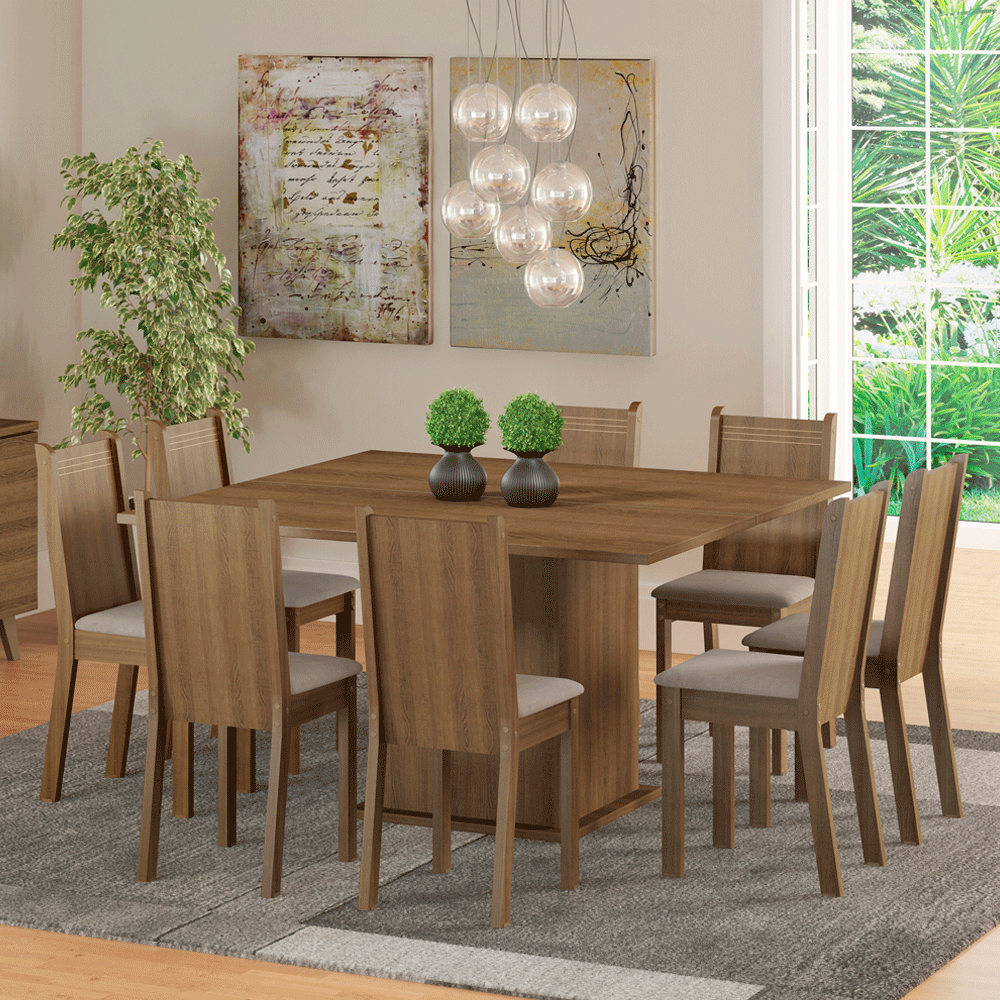 Juego de Comedor Clarice con 8 Sillas Marrón/Beige