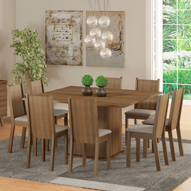 Juego de Comedor Clarice con 8 Sillas Marrón/Beige