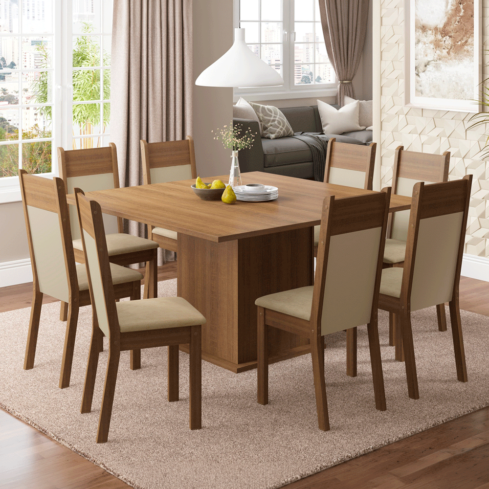 Juego de Comedor Panamá con 8 Sillas Marrón/Crema/Sintético Beige