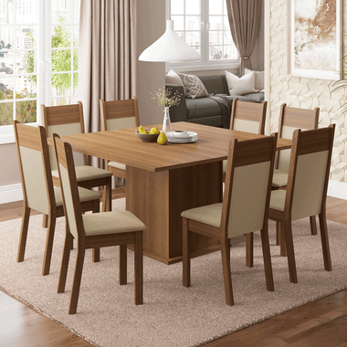 Juego de Comedor Panamá con 8 Sillas Marrón/Crema/Sintético Beige
