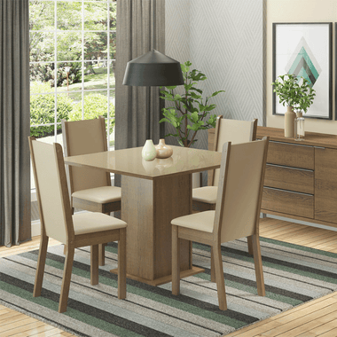 Juego de Comedor Moscou Plus con 4 Sillas - Tablero de Madera y Cubierta de Cristal