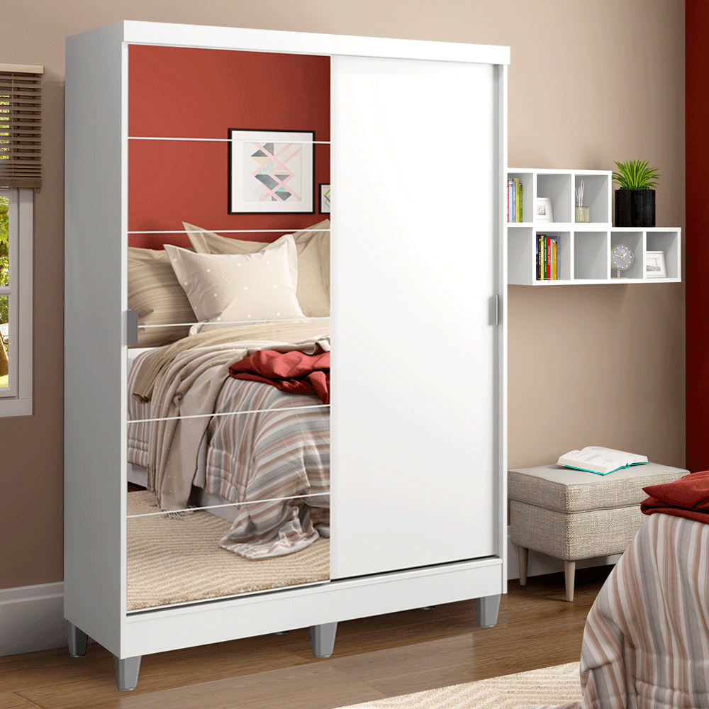 Clóset Luke con Patas 2 Puertas Corredizas 1 Espejo Blanco 192 cm x 120 cm x 53 cm