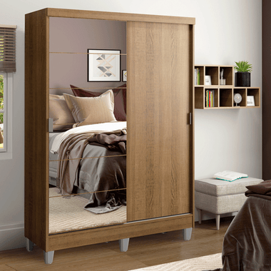 Clóset Luke con Patas 2 Puertas Corredizas 1 Espejo Marrón 192 cm x 120 cm x 53 cm