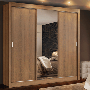 Clóset Monaco 3 Puertas Corredizas 1 Espejo Marrón 170 cm x 205 cm x 51 cm