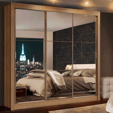 Clóset Monaco 3 Puertas Corredizas con Espejos Marrón 170 cm x 205 cm x 51 cm