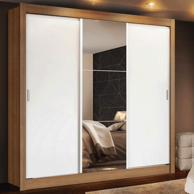 Clóset Monaco 3 Puertas Corredizas 1 Espejo Marrón/Blanco 170 cm x 205 cm x 51 cm