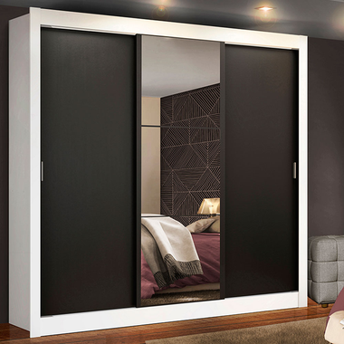Clóset Monaco 3 Puertas Corredizas 1 Espejo Blanco/Negro 170 cm x 205 cm x 51 cm