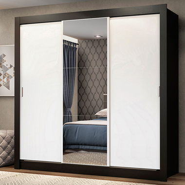 Clóset Monaco 3 Puertas Corredizas 1 Espejo Negro/Blanco 170 cm x 205 cm x 51 cm