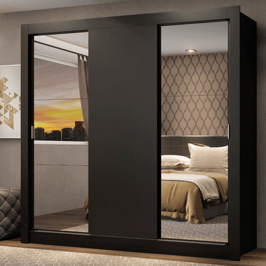 Clóset Monaco 3 Puertas Corredizas 2 Espejos Negro 170 cm x 205 cm x 51 cm