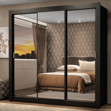 Clóset Monaco 3 Puertas Corredizas con Espejos Negro 170 cm x 205 cm x 51 cm