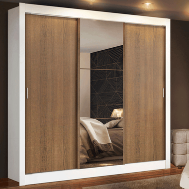 Clóset Monaco 3 Puertas Corredizas 1 Espejo Blanco/Marrón 170 cm x 205 cm x 51 cm