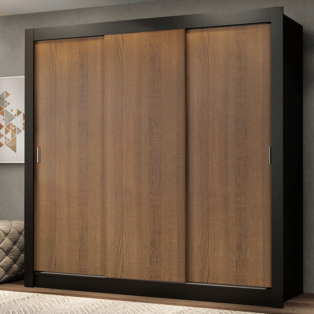 Clóset Monaco 3 Puertas Corredizas Negro/Marrón 170 cm x 205 cm x 51 cm