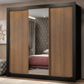 Clóset Monaco 3 Puertas Corredizas 1 Espejo Negro/Marrón 170 cm x 205 cm x 51 cm