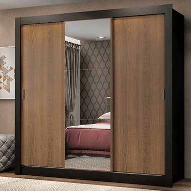 Clóset Monaco 3 Puertas Corredizas 1 Espejo Negro/Marrón 170 cm x 205 cm x 51 cm