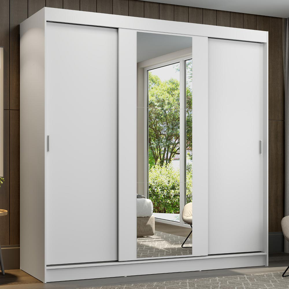 Clóset Reno 3 Puertas Corredizas 1 Espejo Blanco 180 cm x 205 cm x 54 cm