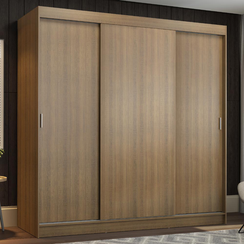 Clóset Reno 3 Puertas Corredizas 4 Cajones Marrón 180 cm x 205 cm x 54 cm