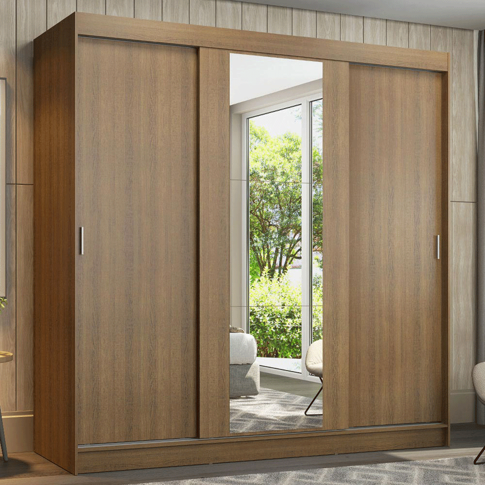 Clóset Reno 3 Puertas Corredizas 1 Espejo Marrón 180 cm x 205 cm x 54 cm