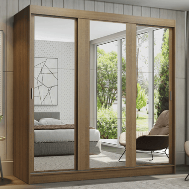 Clóset Reno 3 Puertas Corredizas con Espejos Marrón 180 cm x 205 cm x 54 cm