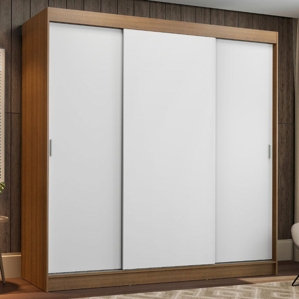 Clóset Reno 3 Puertas Corredizas 4 Cajones Marrón/Blanco 180 cm x 205 cm x 54 cm