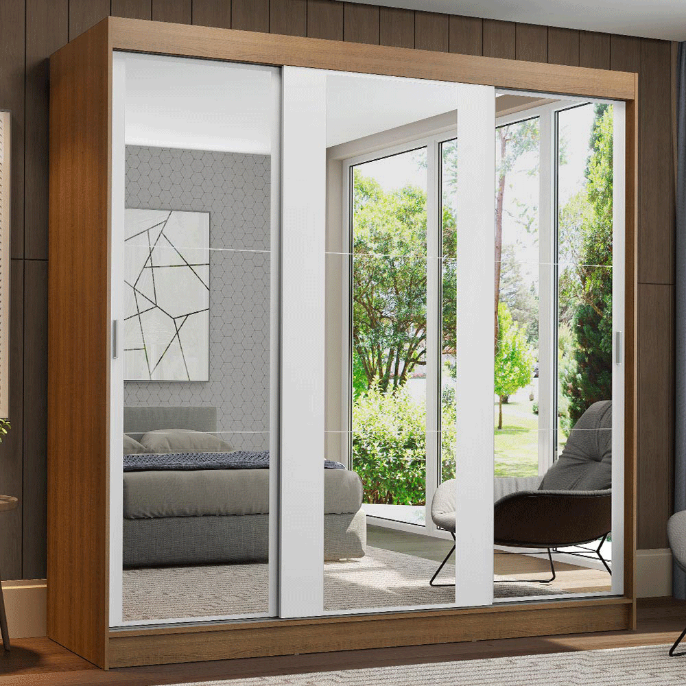 Clóset Reno 3 Puertas Corredizas con Espejos Marrón/Blanco 180 cm x 205 cm x 54 cm