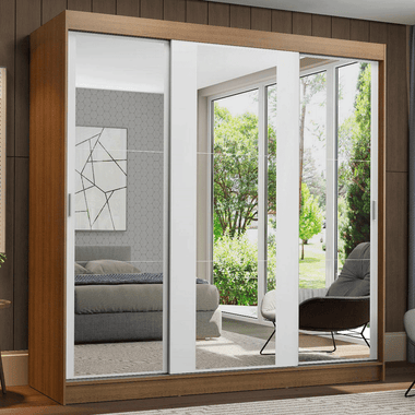 Clóset Reno 3 Puertas Corredizas con Espejos Marrón/Blanco 180 cm x 205 cm x 54 cm