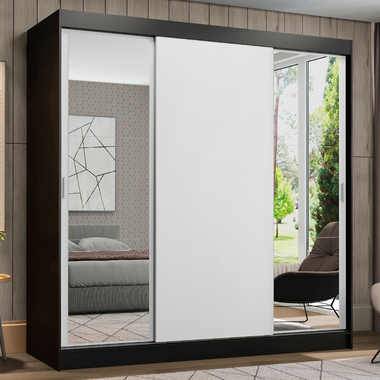 Clóset Reno 3 Puertas Corredizas 2 Espejos Negro/Blanco 180 cm x 205 cm x 54 cm