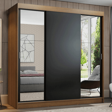 Clóset Reno 3 Puertas Corredizas 2 Espejos Marrón/Negro 180 cm x 205 cm x 54 cm