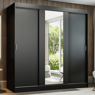 Clóset Reno 3 Puertas Corredizas 1 Espejo Negro 180 cm x 205 cm x 54 cm