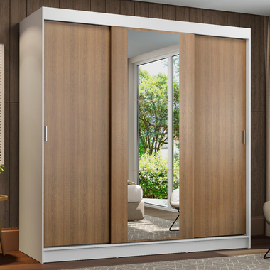 Clóset Reno 3 Puertas Corredizas 1 Espejo Blanco/Marrón 180 cm x 205 cm x 54 cm
