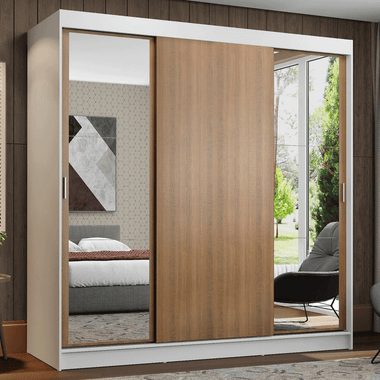 Clóset Reno 3 Puertas Corredizas 2 Espejos Blanco/Marrón 180 cm x 205 cm x 54 cm