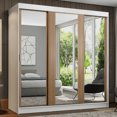 Clóset Reno 3 Puertas Corredizas con Espejos Blanco/Marrón 180 cm x 205 cm x 54 cm