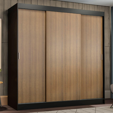 Clóset Reno 3 Puertas Corredizas 4 Cajones Negro/Marrón 180 cm x 205 cm x 54 cm