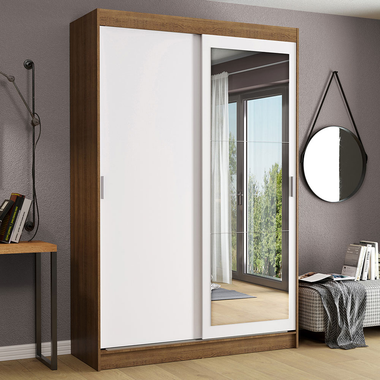 Clóset Tokio 2 Puertas Corredizas 1 Espejo Marrón/Blanco 218 cm x 109 cm x 54 cm