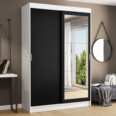 Clóset Tokio 2 Puertas Corredizas 1 Espejo Blanco/Negro 218 cm x 109 cm x 54 cm