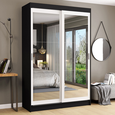 Clóset Tokio 2 Puertas Corredizas con Espejos Negro/Blanco 218 cm x 109 cm x 54 cm
