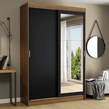 Clóset Tokio 2 Puertas Corredizas 1 Espejo Marrón/Negro 218 cm x 109 cm x 54 cm