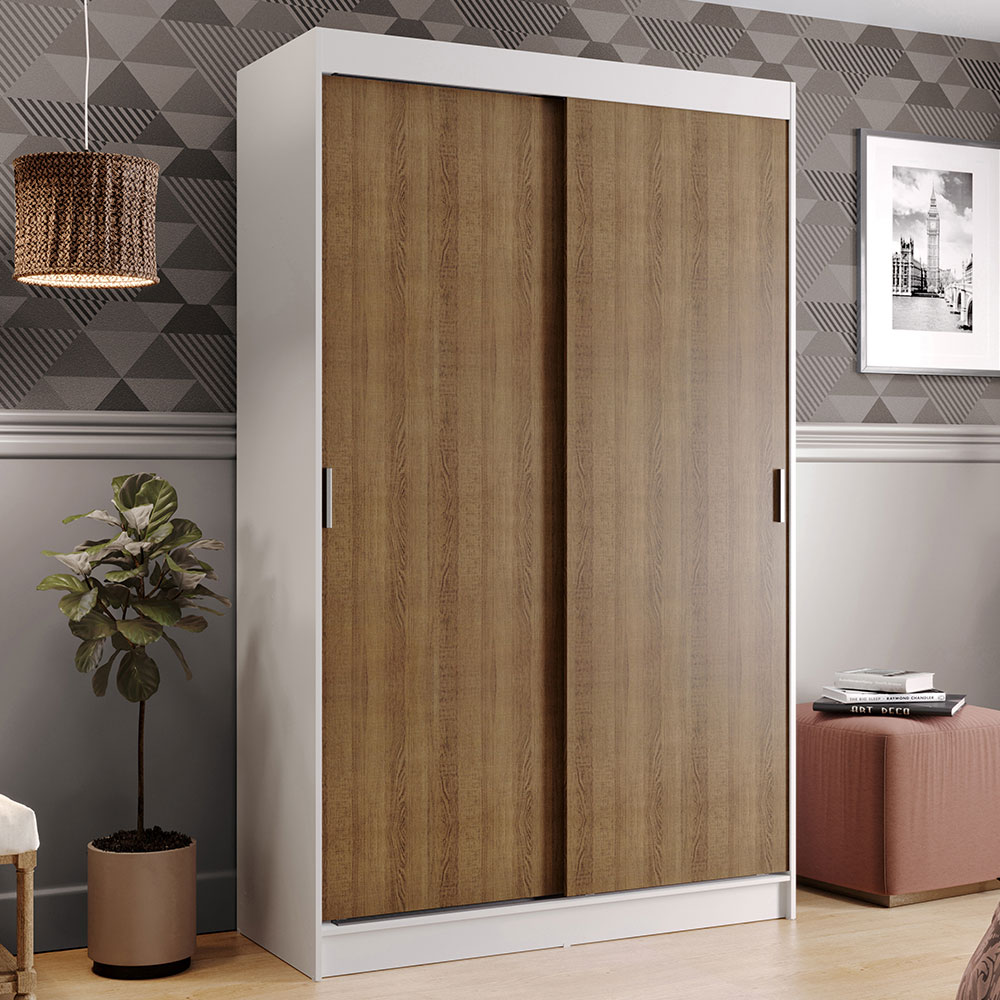 Clóset Tokio 2 Puertas Corredizas 2 Cajones Blanco/Marrón 218 cm x 109 cm x 54 cm