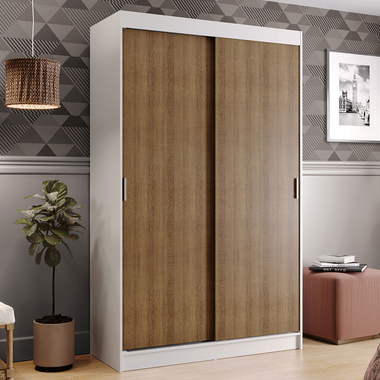 Clóset Tokio 2 Puertas Corredizas 2 Cajones Blanco/Marrón 218 cm x 109 cm x 54 cm