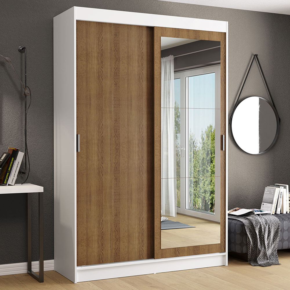 Clóset Tokio 2 Puertas Corredizas 1 Espejo Blanco/Marrón 218 cm x 109 cm x 54 cm