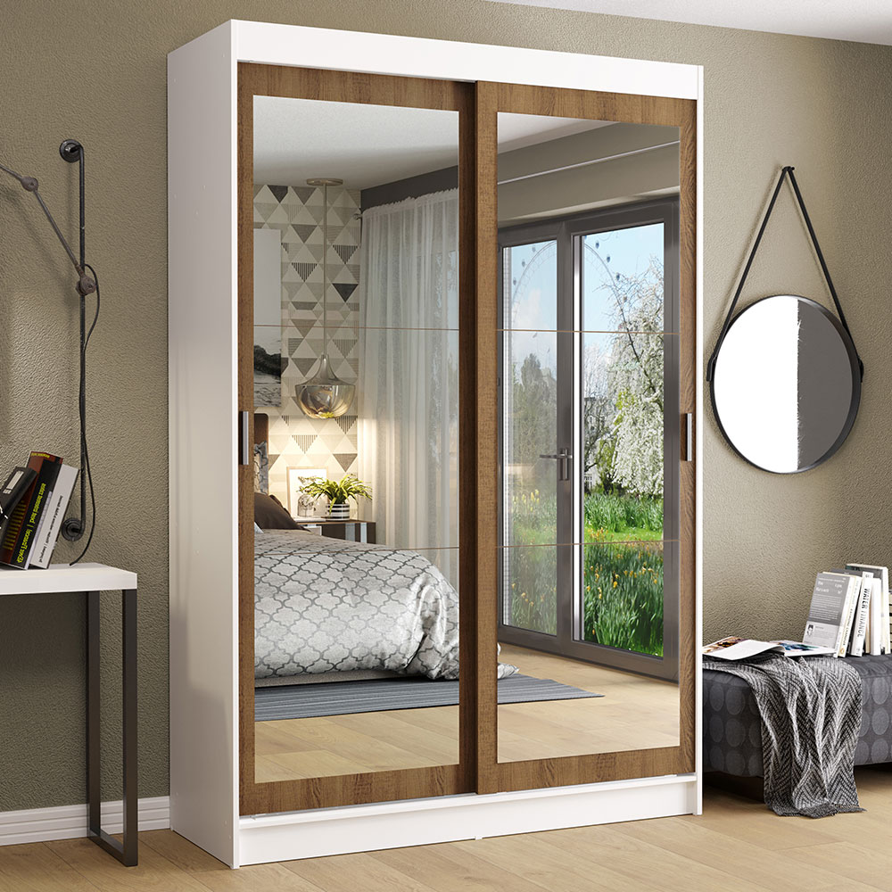 Clóset Tokio 2 Puertas Corredizas con Espejos Blanco/Marrón 218 cm x 109 cm x 54 cm