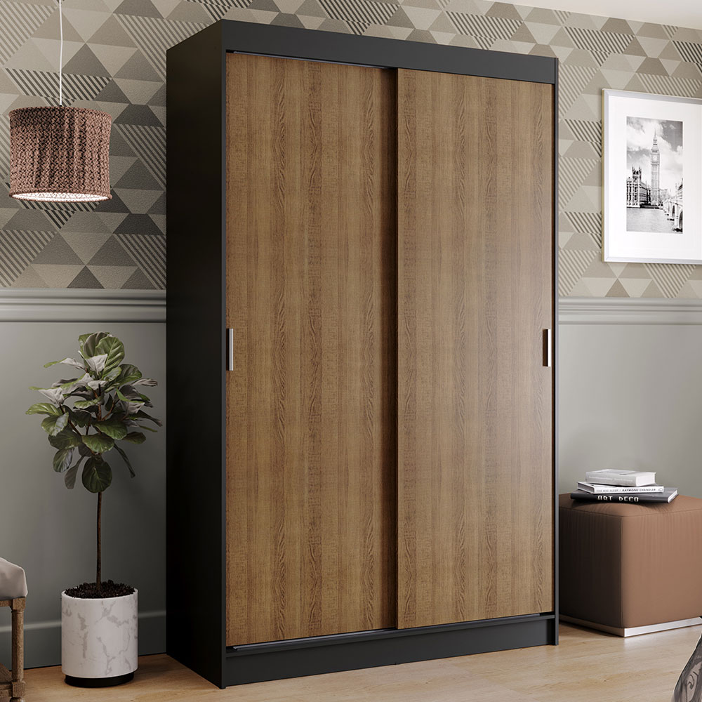 Clóset Tokio 2 Puertas Corredizas 2 Cajones Negro/Marrón 218 cm x 109 cm x 54 cm