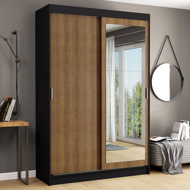 Clóset Tokio 2 Puertas Corredizas 1 Espejo Negro/Marrón 218 cm x 109 cm x 54 cm