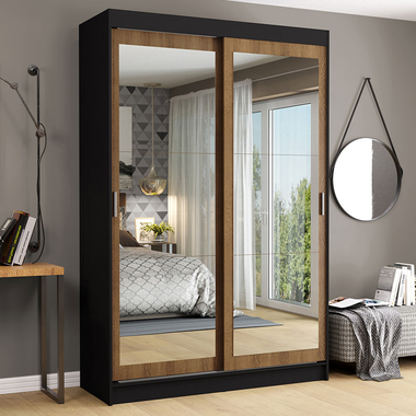 Closet Tokio 2 Puertas Corredizas con Espejos Negro/Marrón 218 cm x 109 cm x 54 cm