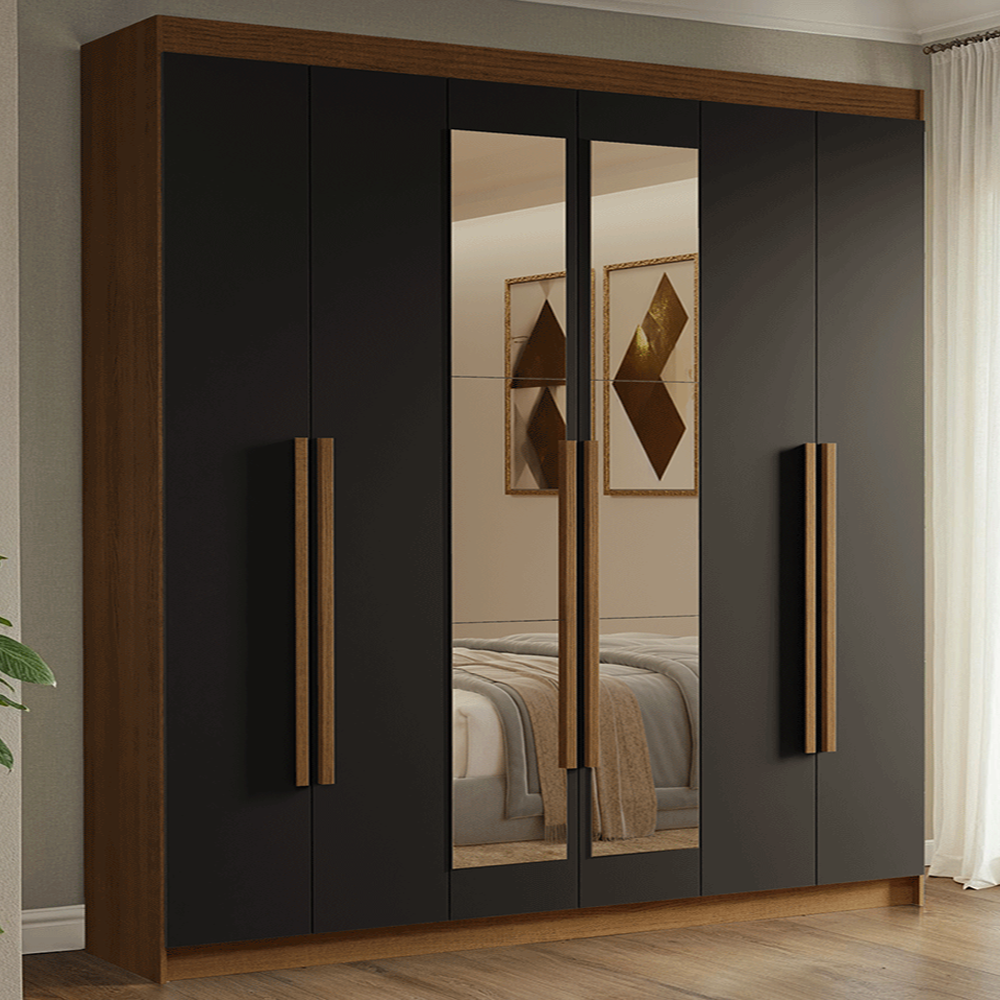Closet Venus 6 Puertas 4 Cajones 2 Espejos MarrónNegro