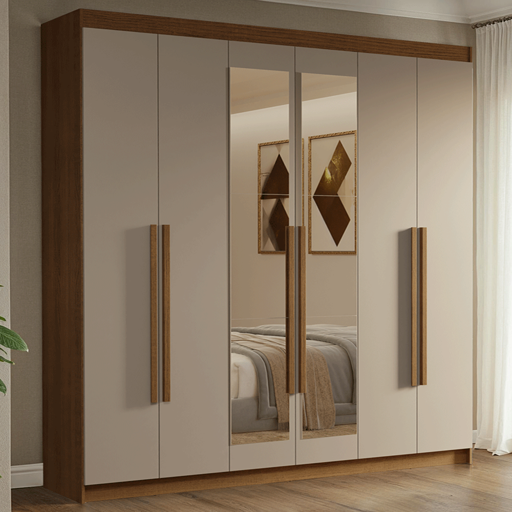Closet Venus 6 Puertas 4 Cajones 2 Espejos MarrónCrema