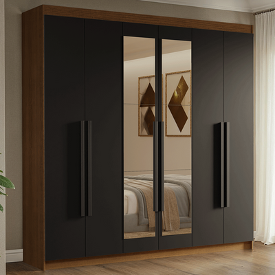 Closet Venus 6 Puertas 4 Cajones 2 Espejos MarrónNegro