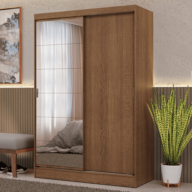 Closet Max 2 Puertas Corredizas 1 Espejo Marrón 183 cm x 119 cm x 54 cm