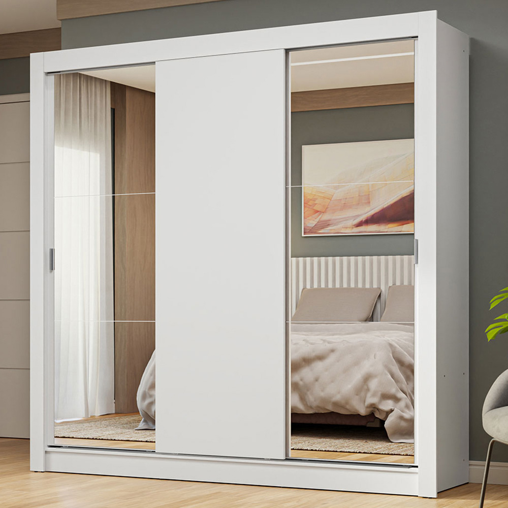 Clóset Nobre 3 Puertas Corredizas 2 Espejos Blanco 205 cm x 170 cm x 51 cm