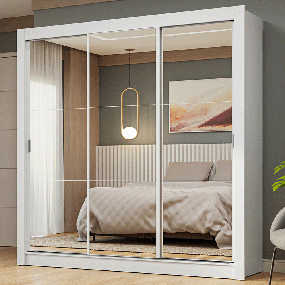 Clóset Nobre 3 Puertas Corredizas con Espejos Blanco 205 cm x 170 cm x 51 cm